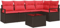 Hochwertige Gartensofa Set 6 teilig in Braun und Rot Polyrattan Modernes Sofa aus Polyrattan geeignet fuer und Terrasse langlebige Moebel stilvolle und moderne Sitzgelegenheiten Variante 557