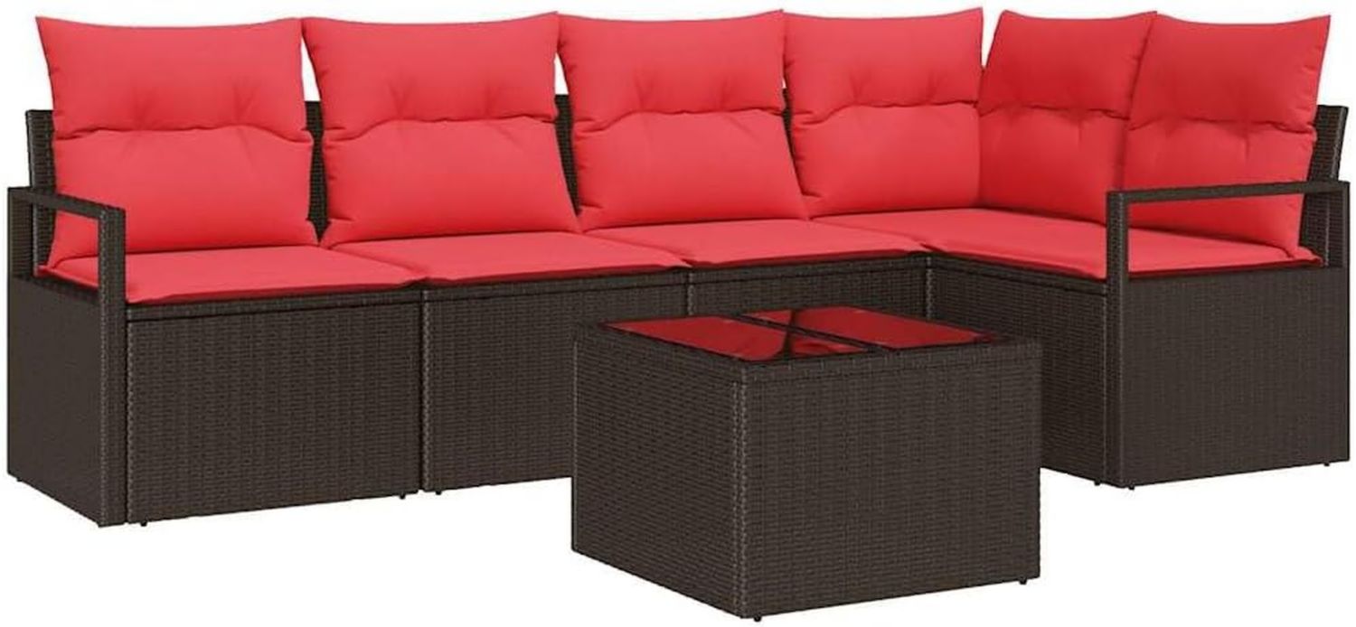 Hochwertige Gartensofa Set 6 teilig in Braun und Rot Polyrattan Modernes Sofa aus Polyrattan geeignet fuer und Terrasse langlebige Moebel stilvolle und moderne Sitzgelegenheiten Variante 557