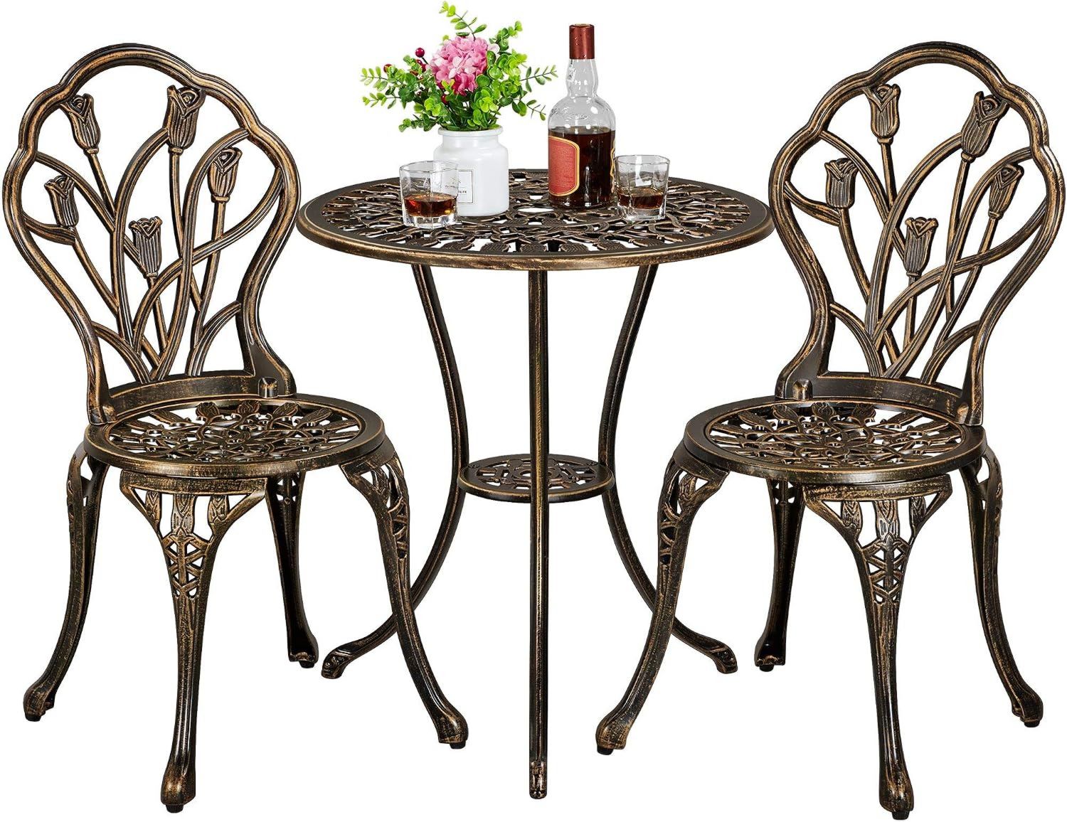 Hochwertige Set aus und geeignet fuer Balkon Bistro Set 2 Stuehle 1 aus Aluminiumlegierung Bronze Variante 607