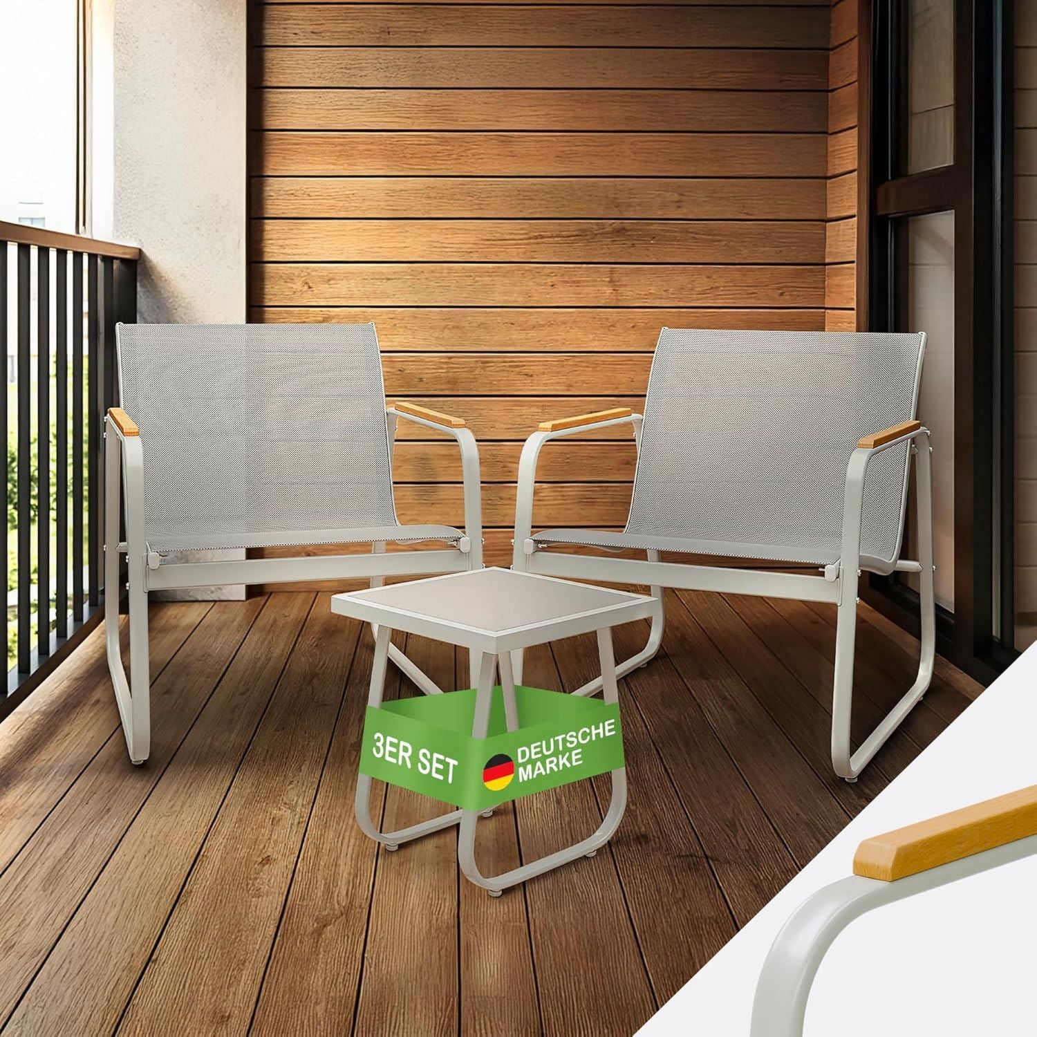 Hochwertige Blumtal Gartenmoebel Set 3er Balkonmoebel Set geeignet fuer 2 Personen 2 x Ruheruhesessel 1 x Stahl Moebel Balkon Lounge Gartenmoebel belastbare Gartenlounge wetterbestaendige Terrassenmoebel grau Variante 384