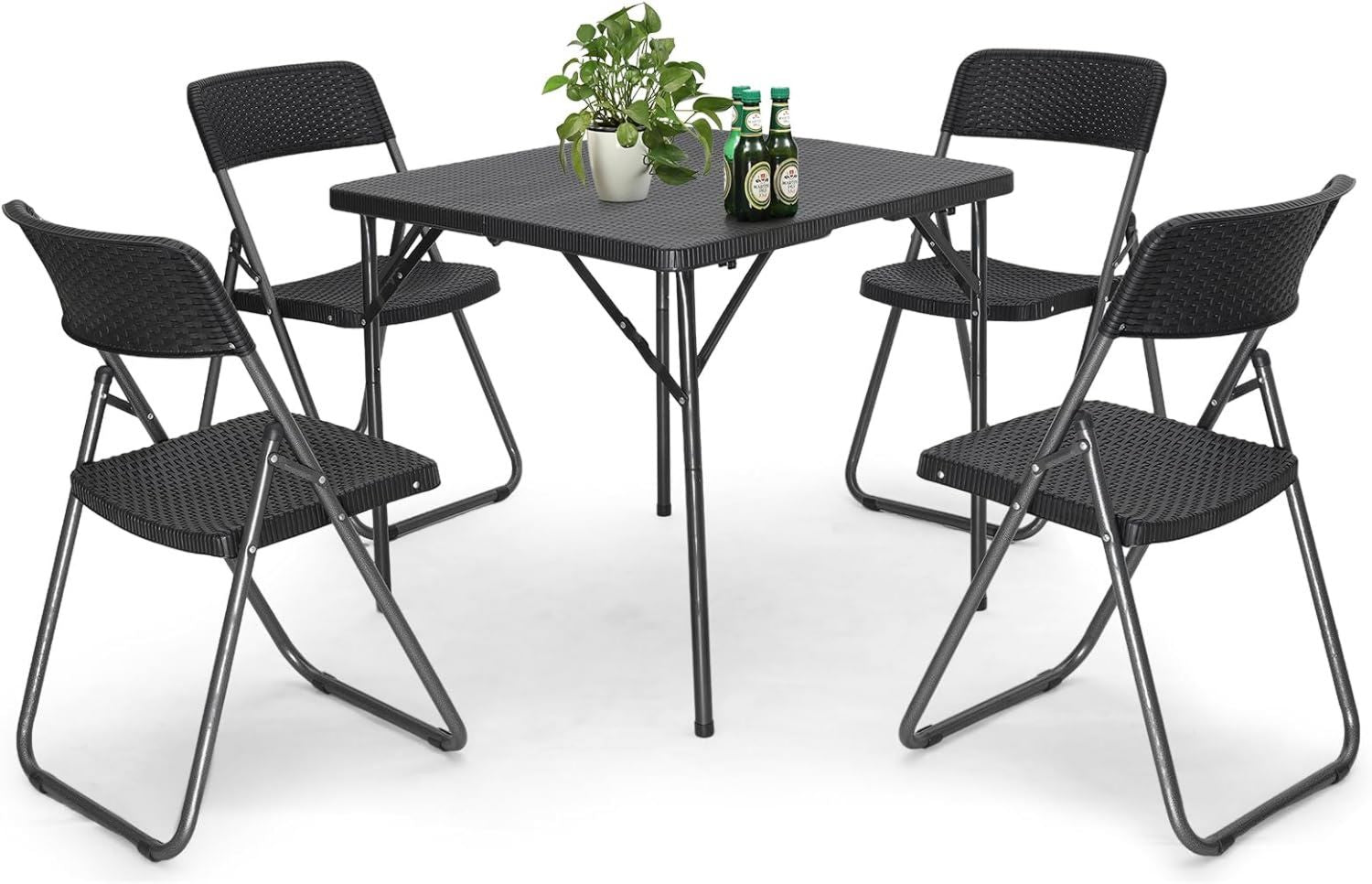 Hochwertige Gartengarnitur Set Essgruppe 4 Personen Balkonset Balkonmoebel Set 4 Stuehle ausgestattet mit einfach zu verstauen Gartentisch mit Stuehlen Set Terrassenmoebel geeignet fuer Terrasse Balkon Bistro Variante 75