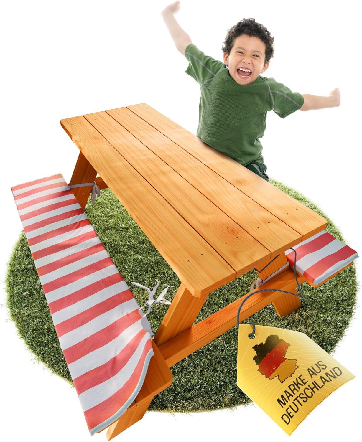 Hochwertige Kindersitzgruppe aus lasiertem Holz ausgestattet mit Polsterauflage Variante 411