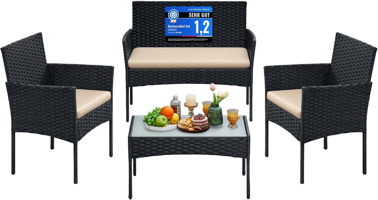 Hochwertige Balkonmoebel Gartenmoebel Set aus PE Polyrattan Lounge Set Terrassenmoebel geeignet fuer Terrasse Balkon schwarz Taupe GGF004B05 Variante 403