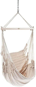 Hochwertige CHICO Haengesessel 190 x 95 cm inkl Drehwirbel Karabiner und Kette Baumwolle beige Uni Variante 553