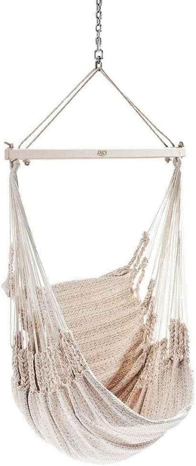 Hochwertige CHICO Haengesessel 190 x 95 cm inkl Drehwirbel Karabiner und Kette Baumwolle beige Uni Variante 553